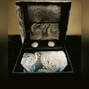 Men's Pastel Golden Brown Tie, Hankie and Cufflink Set